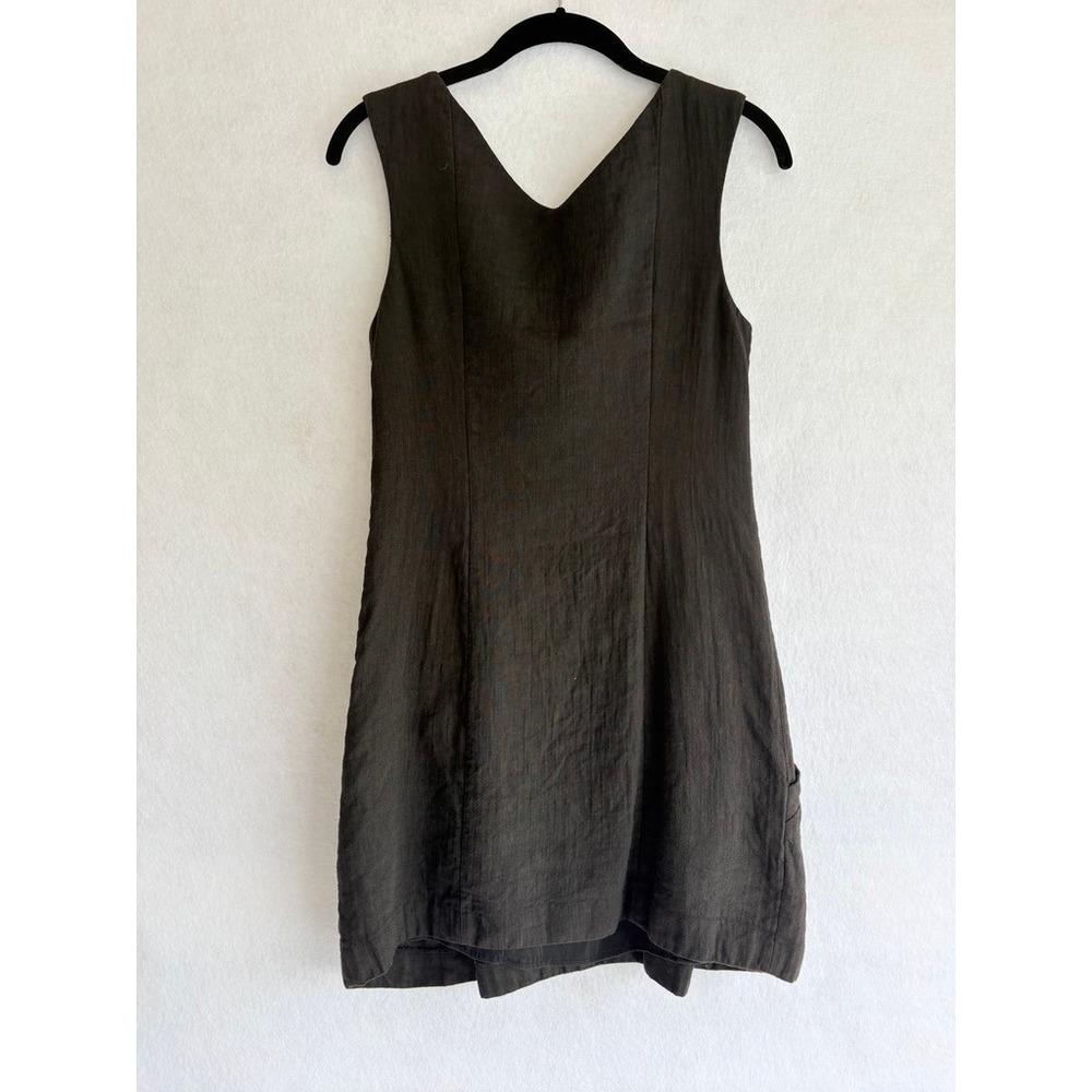 Theyskens Theory Black Wool Linen Blend Sleeveless Mini Dress with Pockets 2 - Picture 2 of 6